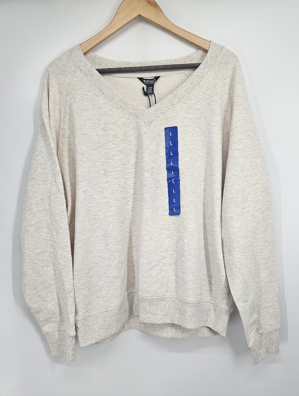 NWT Buffalo David Bitton Super Soft Oatmeal Heather V Neck Sweatshirt Large Cozy